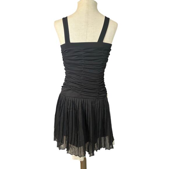 Vintage Y2K Ruched Accordion Pleat Drop Waist Mini Dress XS Preppy Party Date - Picture 5 of 12